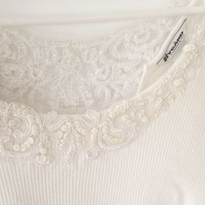 Women's long sleeve lace trim rib knit blouse